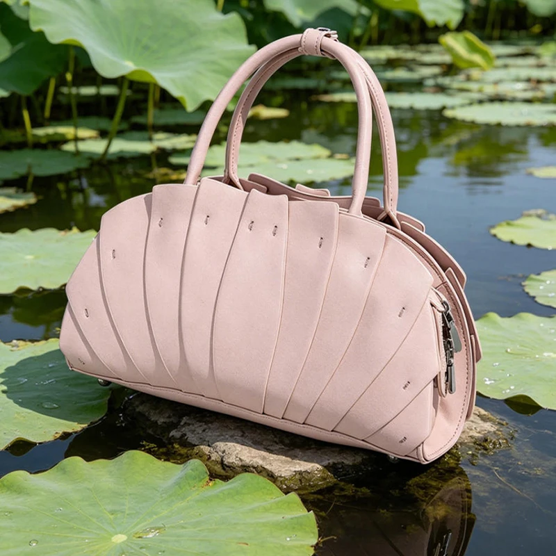 Fan Shape Lotus Leaf Ruffled Crossbody Shoulder Bag,Women Handmade Patchwork Tote Bag ,Designer Trendy Commute Boho Chic Handbag