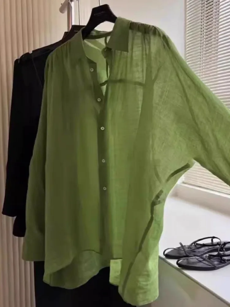 

Ele een Хлопок Льон irt Женский Летний Тонкий Свободный Ленивый Льон irt Длинный Све Солнцезащитный Топ Корейский Sle Commute