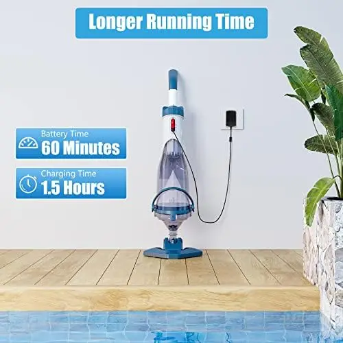 Handheld Rechargeable Pool Cleaner Powerful 18.5 Gallons/Min Suction T403 1H Running Time Pool Pool Cleaning Tool Accessory