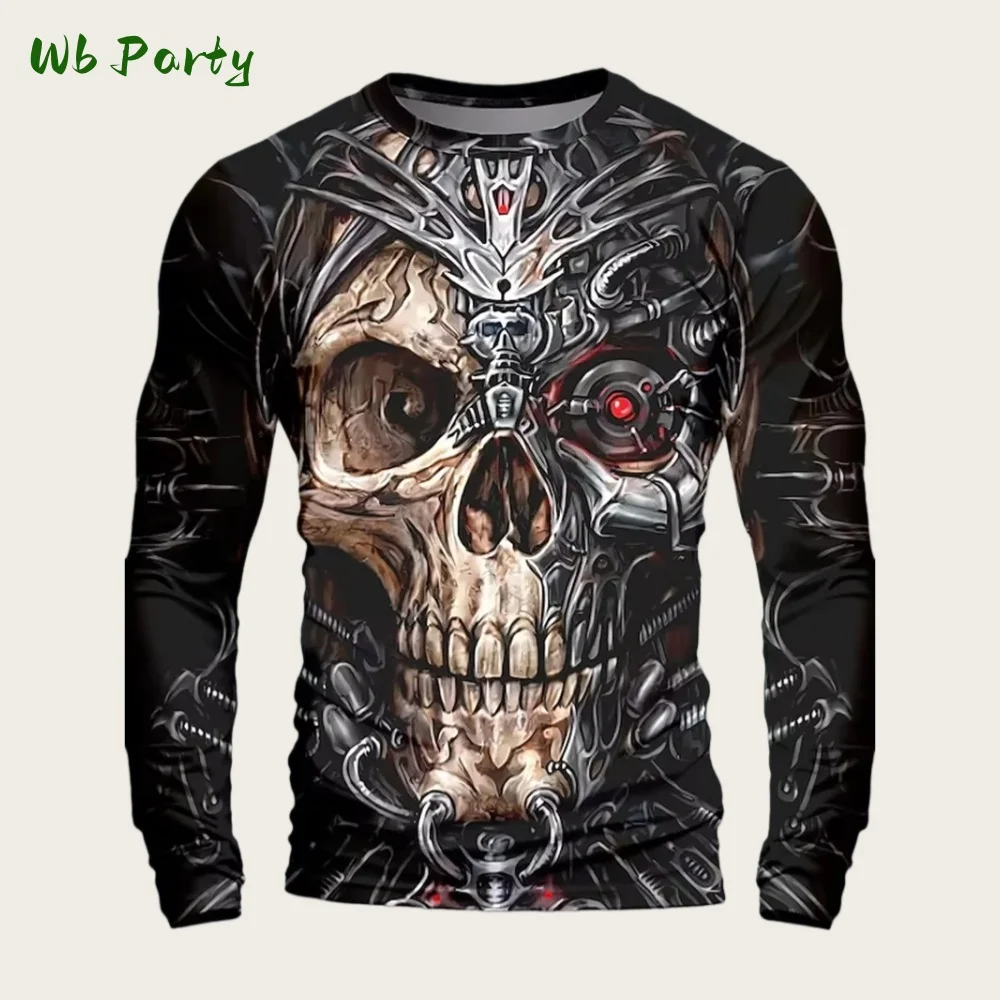 

Men's 3D Skull Skeleton Printed Halloween Horror T-Shirt Men Women Fashion Oversized Long Sleeve T-Shirts Harajuku Man Clothing