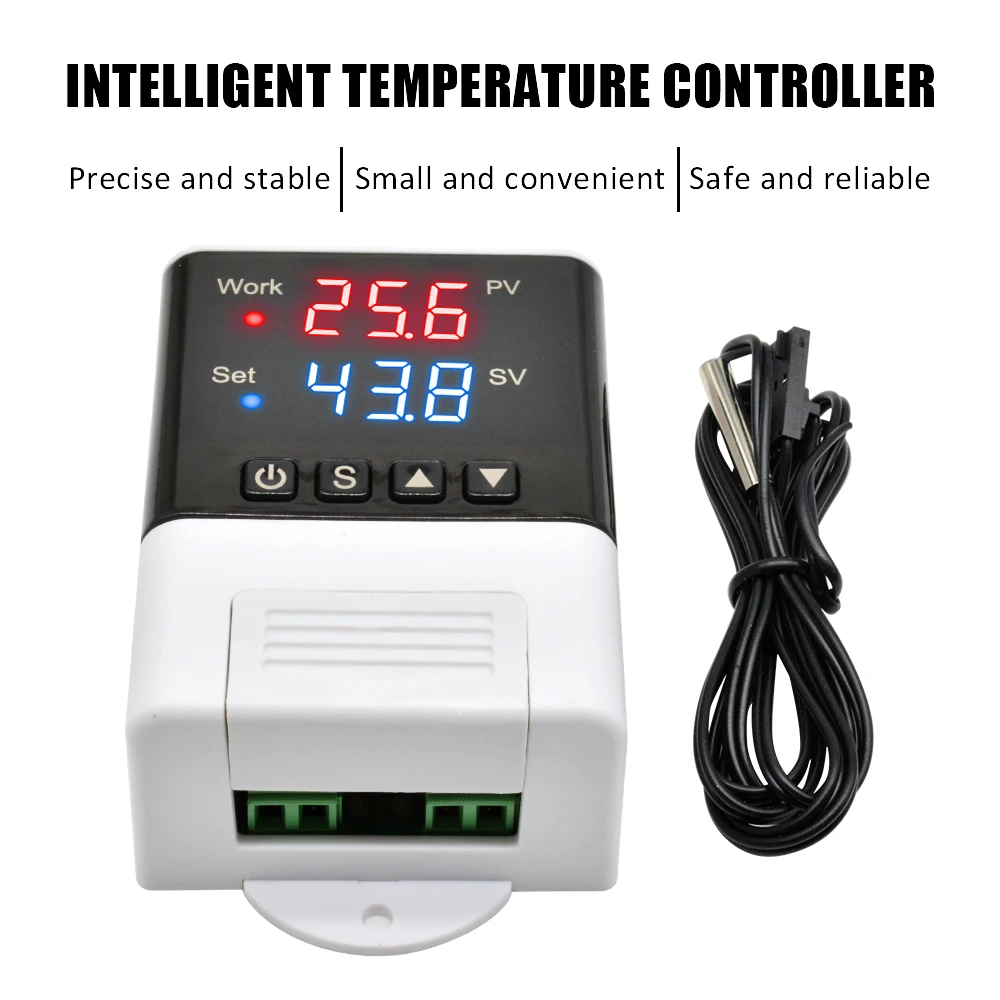 DTC1110 Dual Digital Thermostat Temperature Controller Smart Thermoregulator AC110-220V Cooling Heating Switch with Sensor Probe