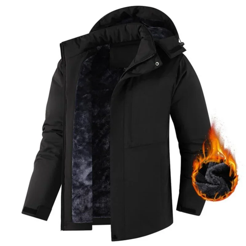 

High Quality Winter Men's Windproof Cotton Jacket with Thick Fleece for Warmth Detachable Hat Jacket Warm Jacket, Men's Clothing