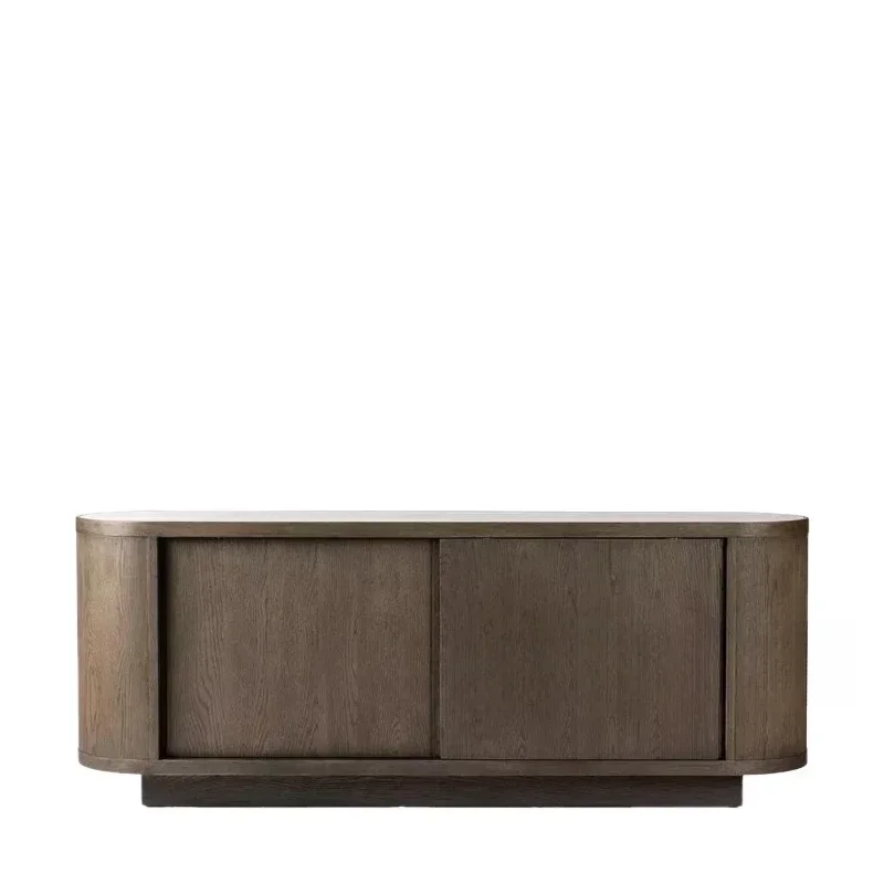 American retro curved solid wood dining side cabinet marble living room sliding door TV cabinet