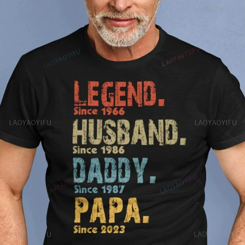 Vintage LEGEND Since 1966 HUSBAND Since 1986 DADDY Since 1987 PAPA 2023 Cotton DIY Tshirts Custom Text Husband Papa T-shirt