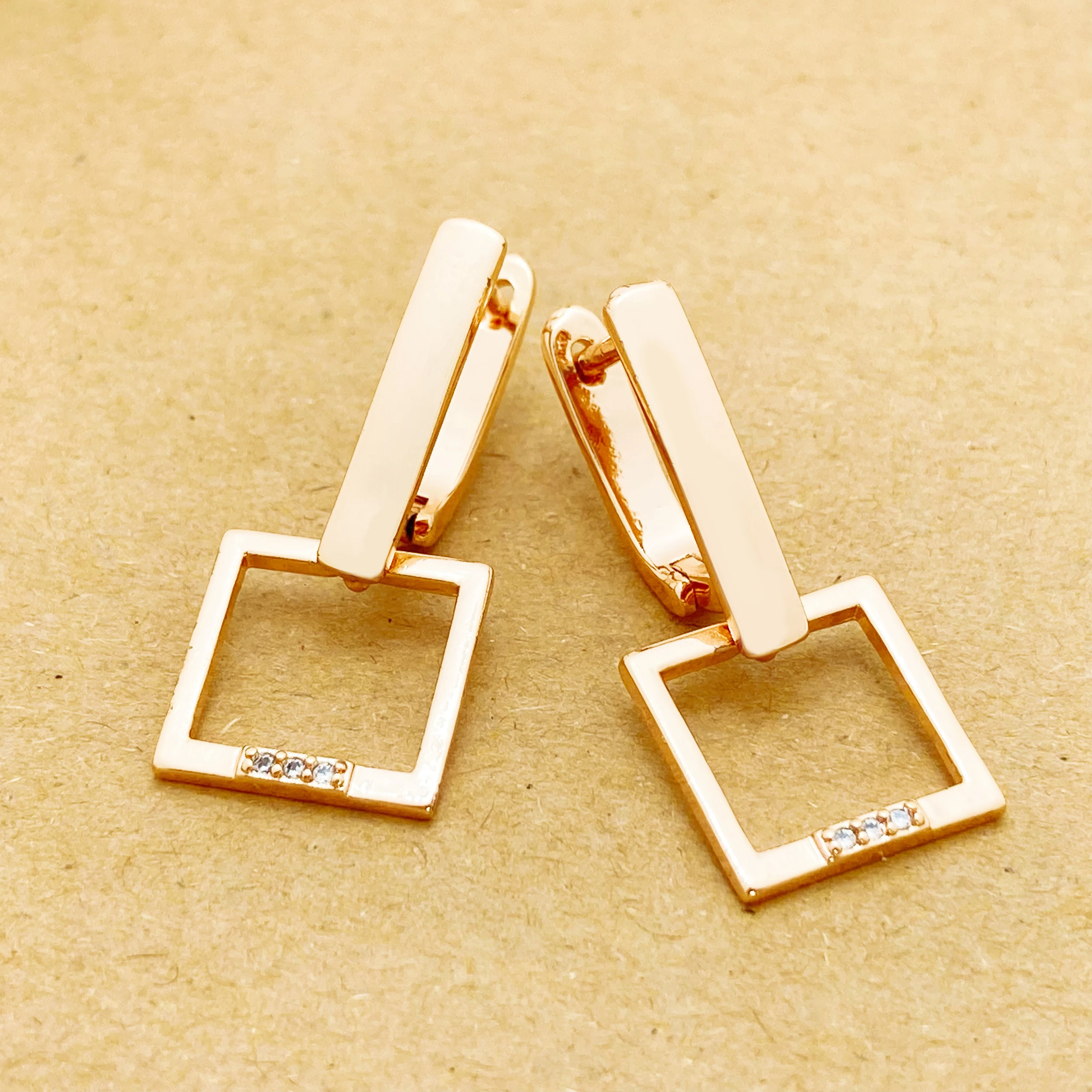 New White Natural Zircon Vintage Square Long Dangle Earrings 585 Rose Gold Women Geometric Love Gift Fashion Jewelry