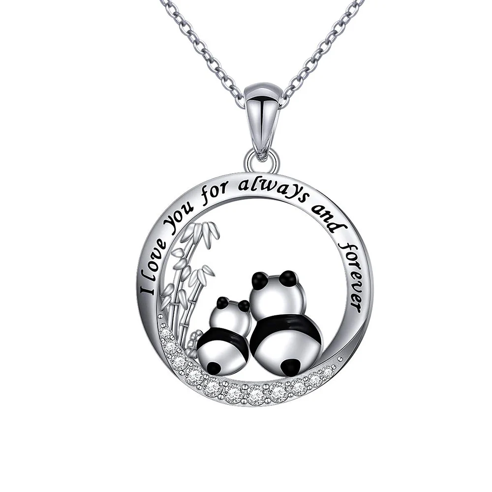 

Harong Animal Panda Bear Necklace Couple I Love You For Always And Forever Round Crystal Pendant Jewelry Chain Mother Lover Gift