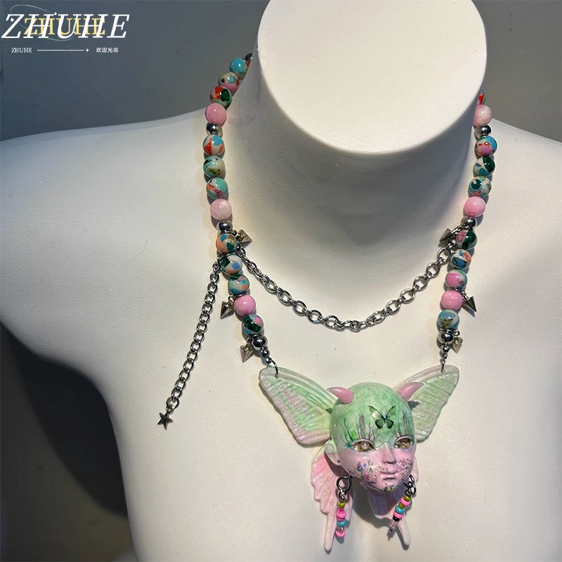 

The New Chinese-style Butterfly Baby Head Y2k Hot Girl Beaded Necklace Is A Jewelry Accessory For Both Men And Women