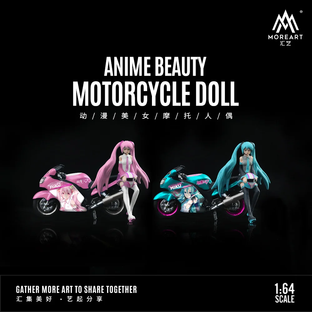 MoreArt1:64 Pink Anime Beauty Motorcycle Doll Set For Display & Collection & Gift