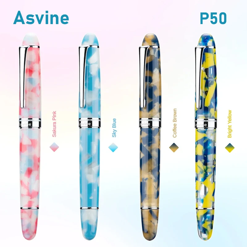 

Asvine P50 Piston Fountain Pen Acrylic Bock / Asvine EF/F/M Nib Calligraphy Writing ink Pens Stationery Office School Supplies