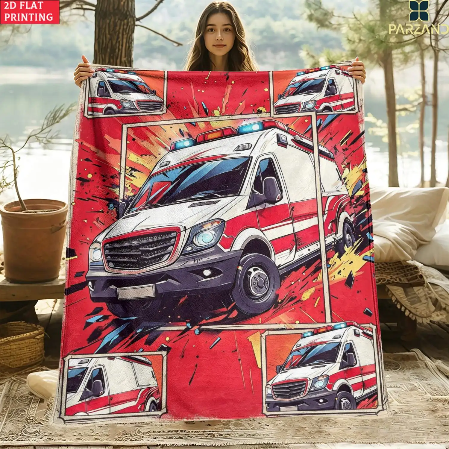 High Quality Pop Art Ambulance Print Blanket Throw 150x200cm Rescue Emergency Medical Graphic Art Bedding Decor