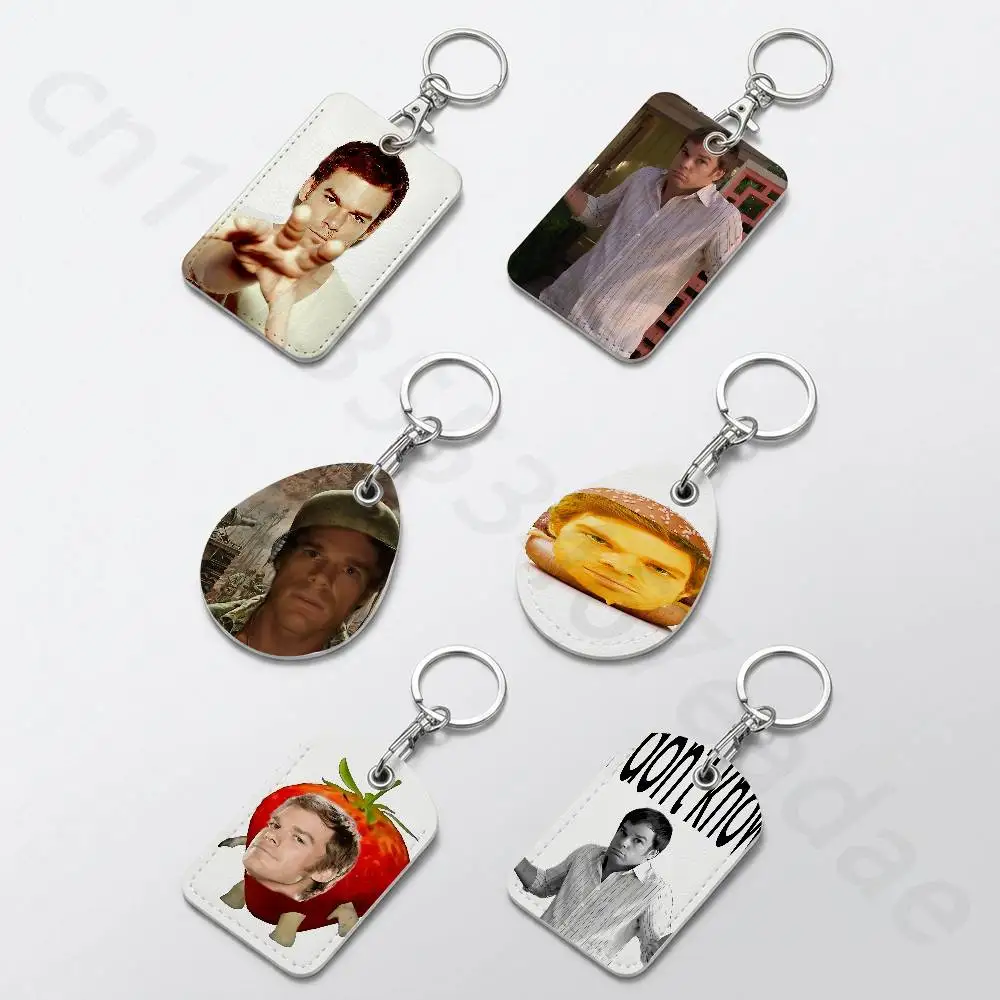 D-Dexter Morgan Rectangle Card Case Keychain Access Card Bag Key Tag Ring Leather Card Holder Key Ring Access