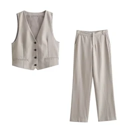 2024Spring/Summer New Women's European and American Style Slim Fit Short Back Heart Style Trouser Set