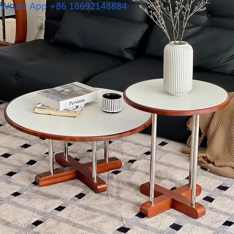 

Solid Wood Rock Slab Coffee Table Set High and Low Side Tables Small Round Table Living Room Vintage Small Apartment