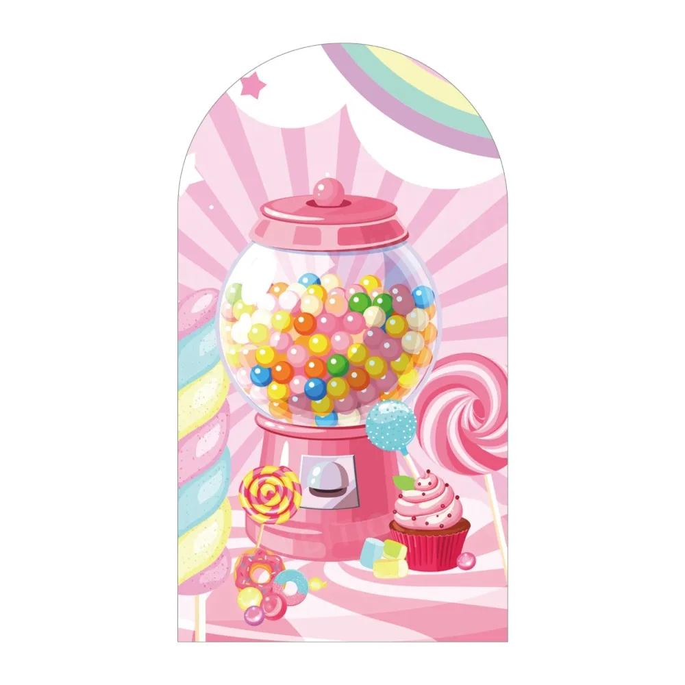 كاندي لاند الوردي حفلة قوس خلفية فتاة عيد ميلاد الاطفال استحمام الطفل دونت التصوير خلفية غطاء ديكور الحفلات دنة النسيج