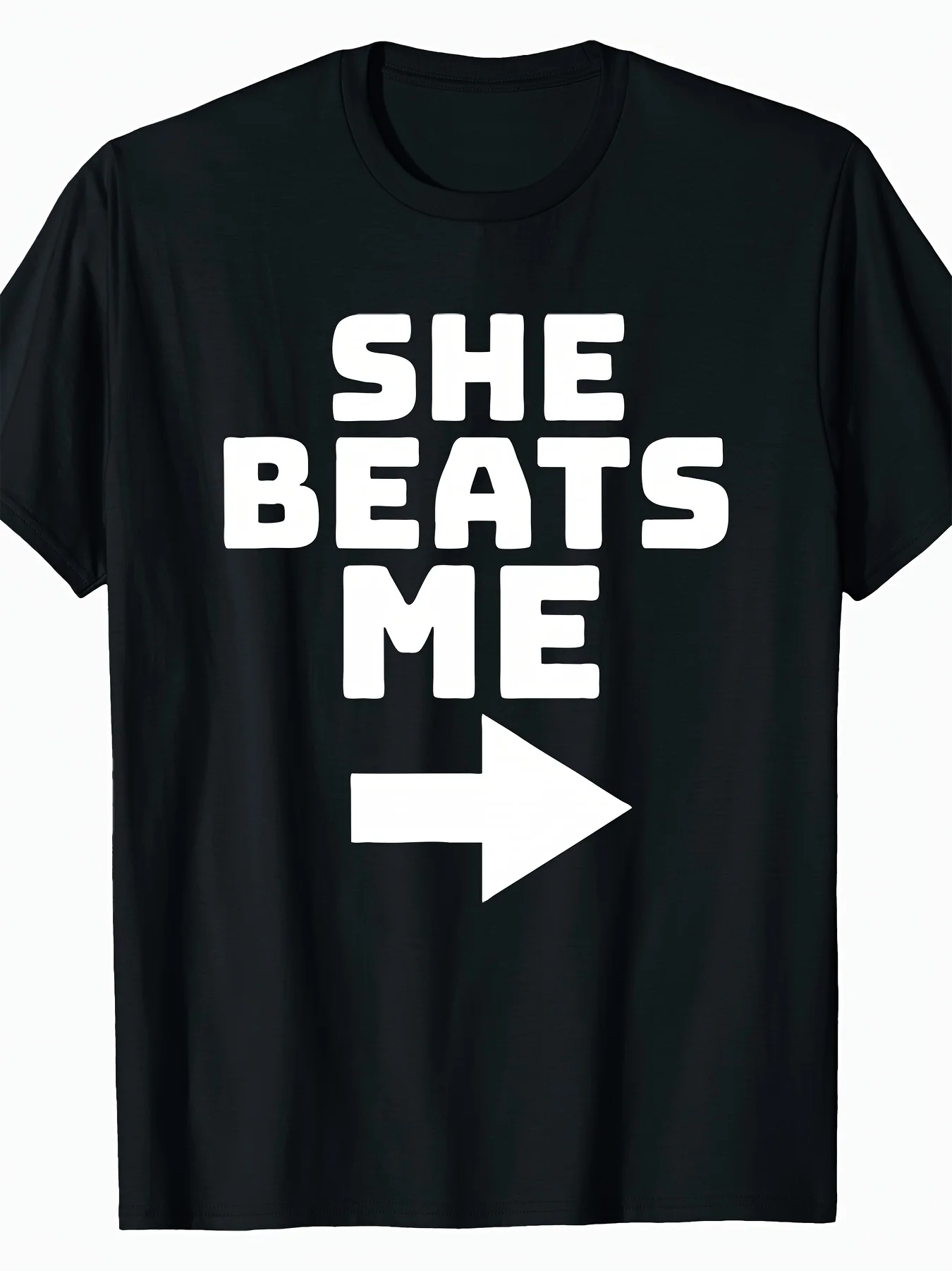 

Мужская забавная футболка больших размеров She Beat Me, 100% чистый хлопок, свободный крой с короткими рукавами, дышащая и удобная, круглый год