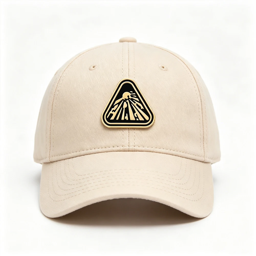 Science Warning Brooches Triangular Black And Gold Enamel Volcano And Atomic Structure Brooches Gift For Geology Enthusiasts