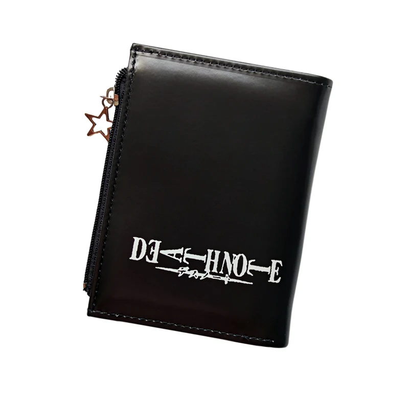 Death Note Anime Black PU Leather Short Wallet with Card Holders Zipper Pocket for Boys Girls Gift