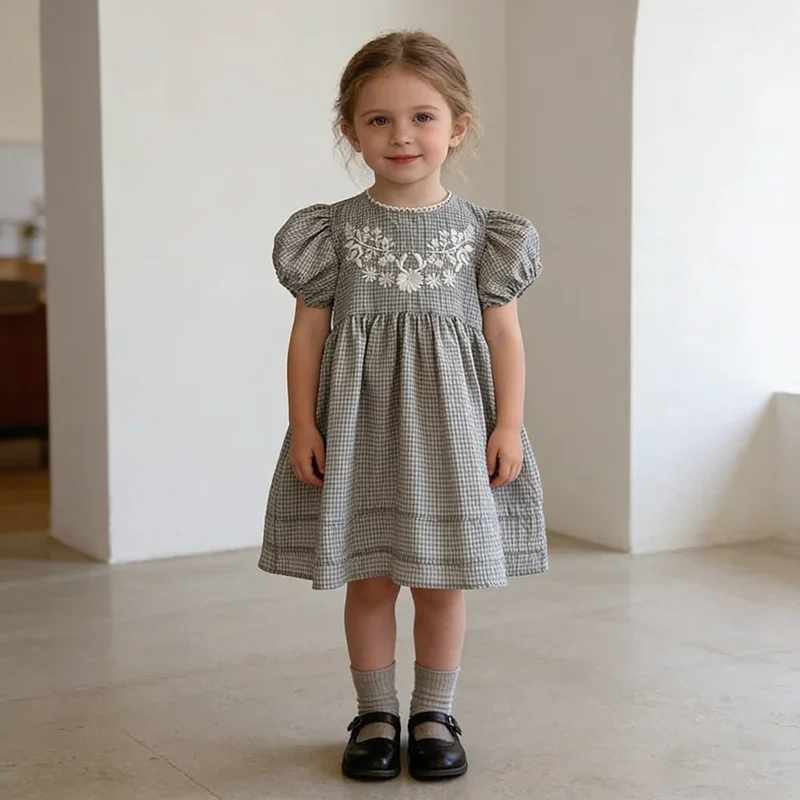 

2026 New Summer Children Clothing 1-5Yrs Baby Girl Birthday Party Dress Short Sleeved Cotton Embroidery Kids Princess Dresses