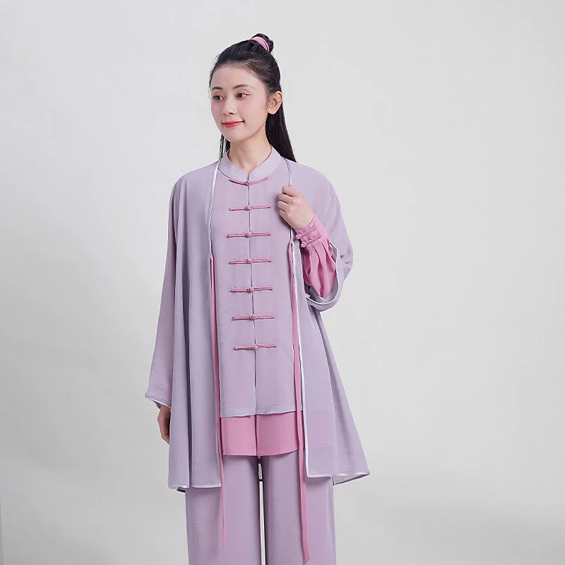 New Arrival Hand Painted 3 Piece Tai Chi Uniform Set - Flowy Chiffon Linen for Spring Summer Autumn Practice