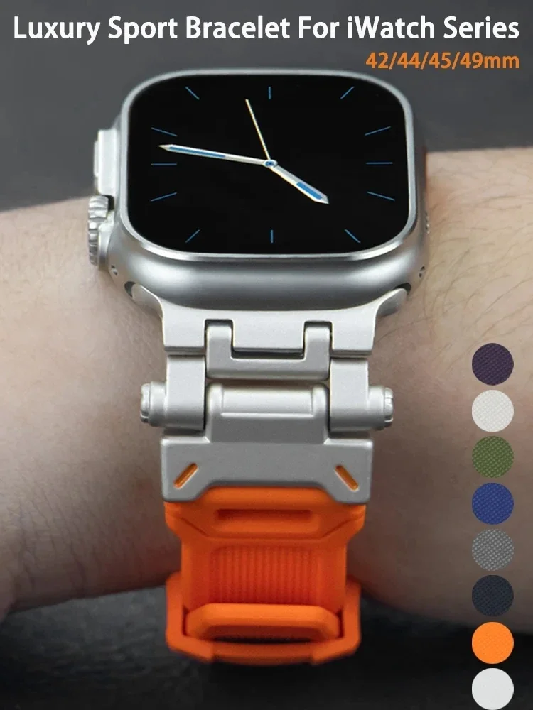حزام رياضي من البولي يوريثان لساعة أبل 46 مللي متر 45 مللي متر الترا 2 49 مللي متر 44 مللي متر 42 مللي متر سوار ساعة من السيليكون بلون التيتانيوم لساعة iWatch 109 8 SE 764532