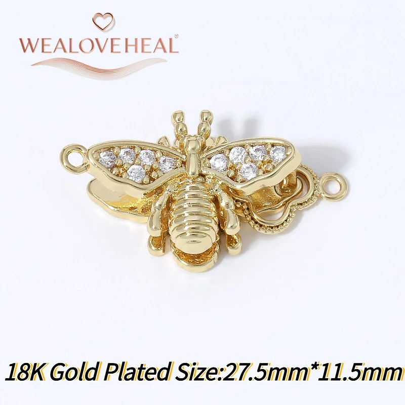 armband verschluss, 1/2 Stück 18K vergoldeter Messing-Bienenverschluss, mit Honigbienen-Motiv auf Muschel, Druckknopfverschluss mit Kleeblatt-Endstück für DIY-Perlenschmuckzubehör – Detail 30