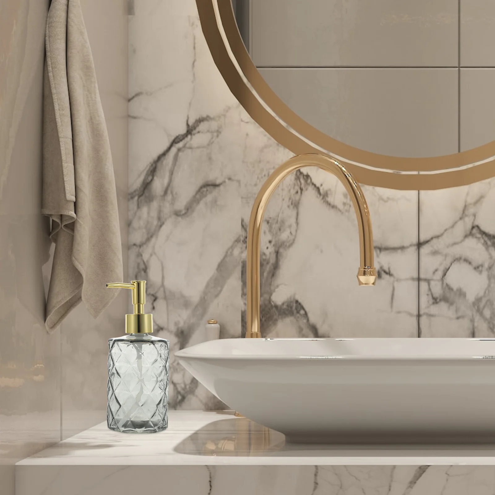 Dispensador de champú de 400Ml, botella con pulsador de vidrio, estilo moderno para jabonera líquida, jabón, aceite de aromaterapia, baño contemporáneo