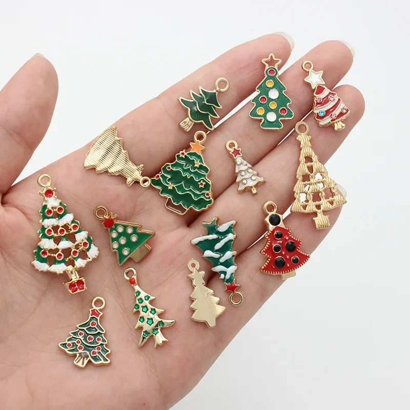 

10PCS Christmas Tree Series Pendant Decorations Metal Alloy DIY Earrings Key Bracelet Necklace Pendant Jewelry Accessories Gifts