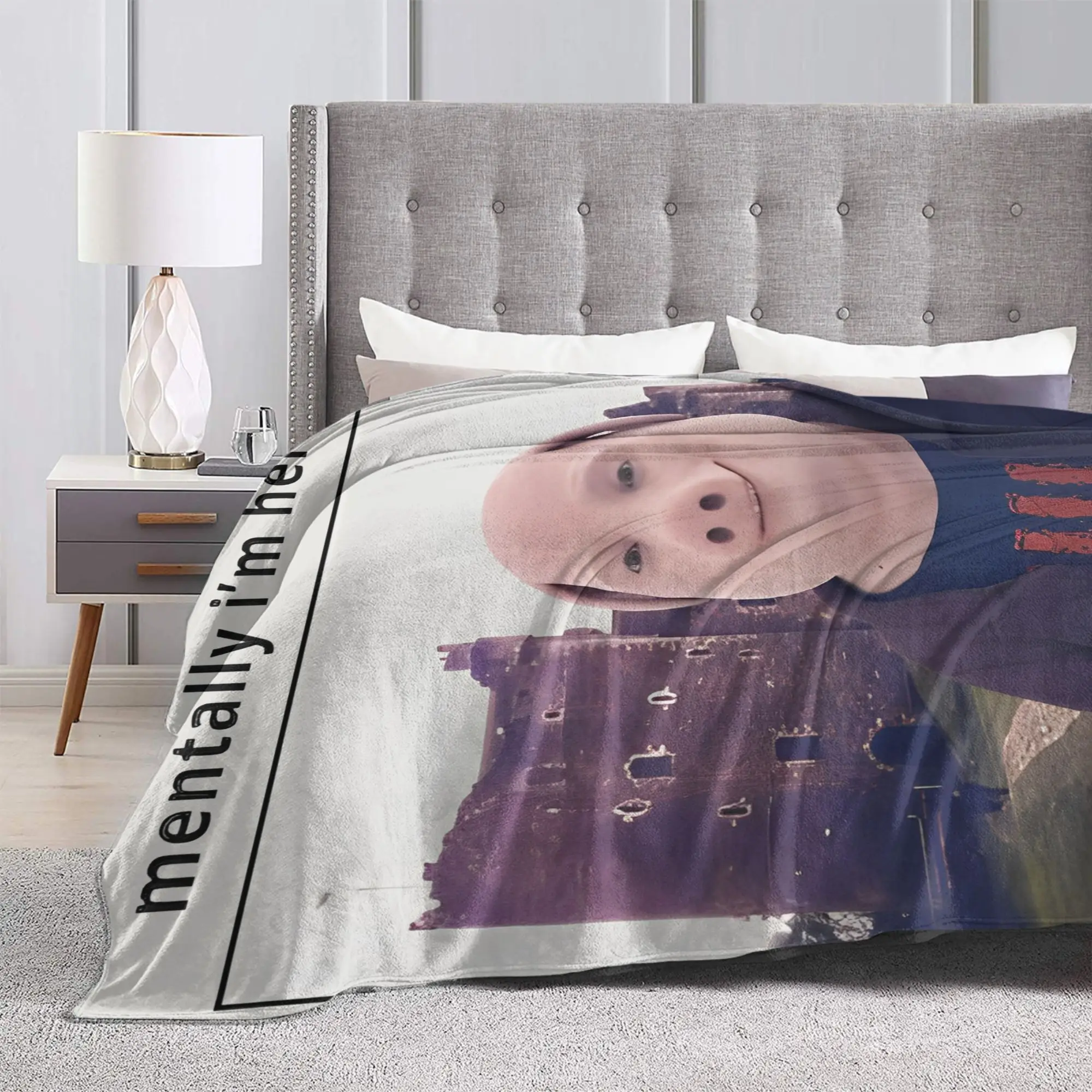 Mentally I'm With John Pork Flannel Blanket Funny Pig Meme Novelty Throw Blankets for Bed Sofa Couch 150*125cm Rug Piece