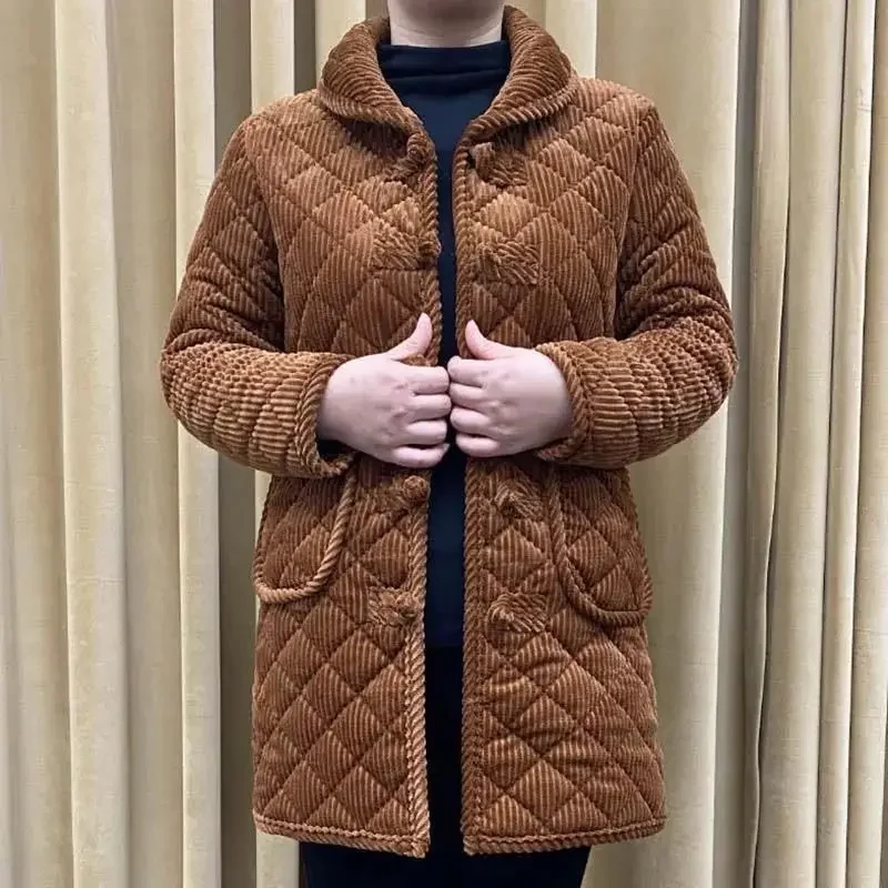 Corduroy Winter Coat Women Puffer Jacket Winter New Korean Style Long Ladies Over-the-knee Cotton Padded Jacket Keep Warm