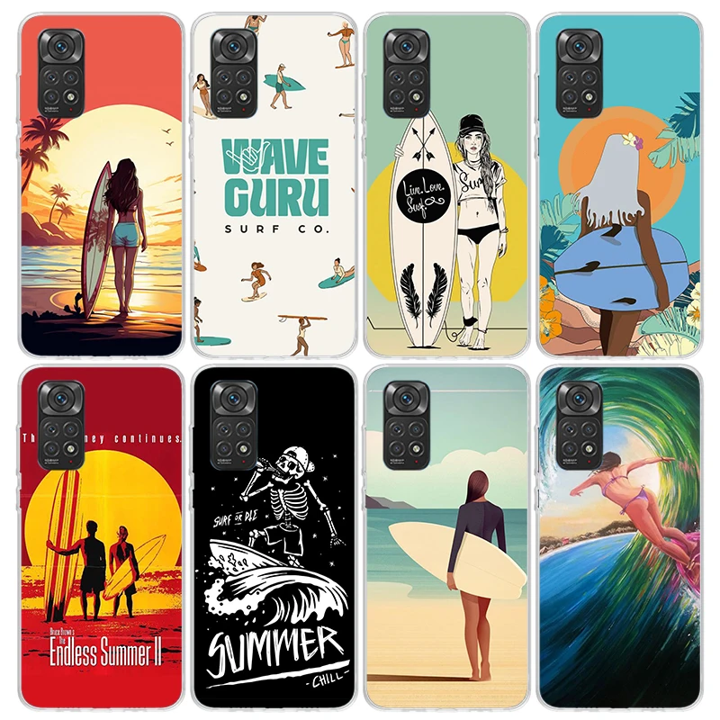 샤오미 레드미 서핑 보드 미적인 휴대폰 케이스, 노트 1, 14, 13, 12, 11, 10, 11E 프로 플러스, 12S, 11S, 11E, 11T, 10S, 소프트 TPU 후면 커버