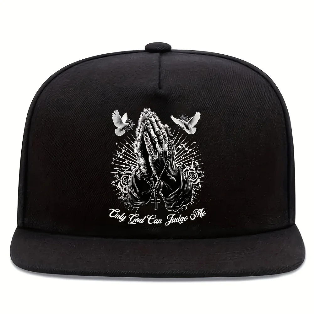 Gorra Snapback de Moda Urbana con Visera Plana de Poliéster, Diseño de Manos en Oración: Solo Dios Puede Juzgarme