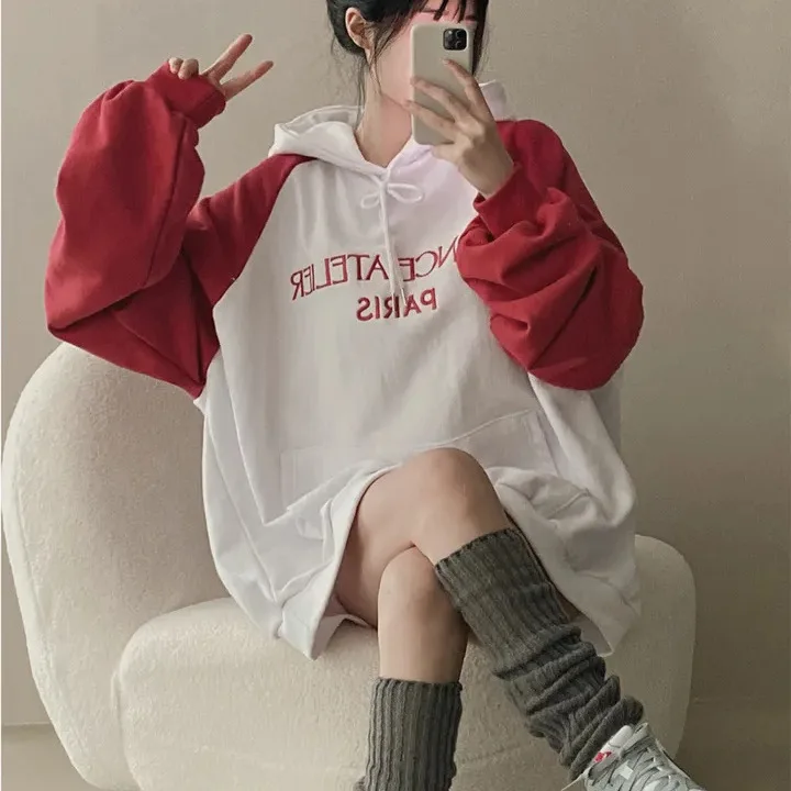 

Women Letter Printed Hooded Sweatshirt Loose Versatile Gentle Sweet Shoulder Commute Band Cap Drawstring Sweatshirt Hoodies