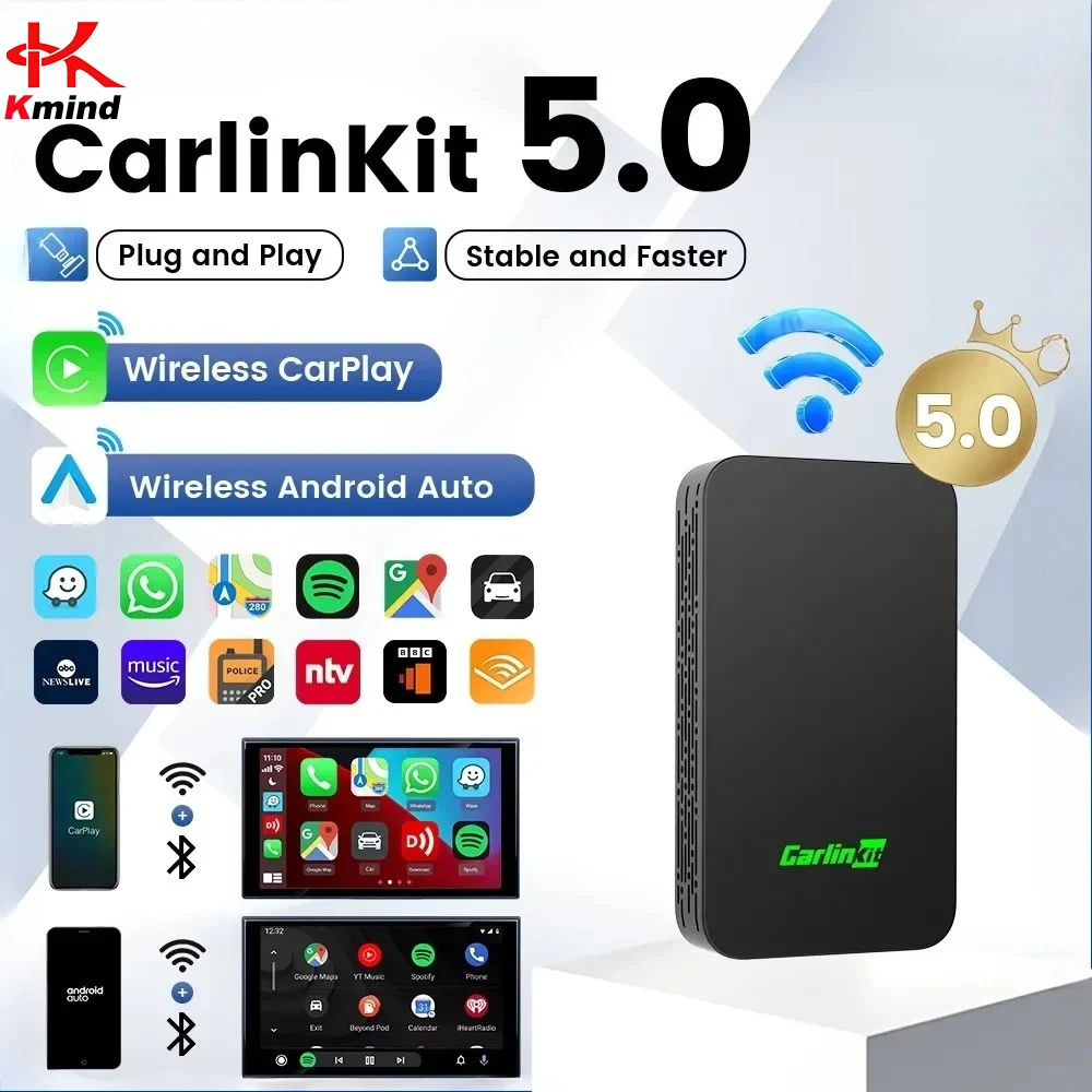 2025 CarlinKit 5 Wireless Android Auto Box Portable CarPlay Wireless Dongle Plug & Play For Wired CarPlay/Android Auto Car Radio