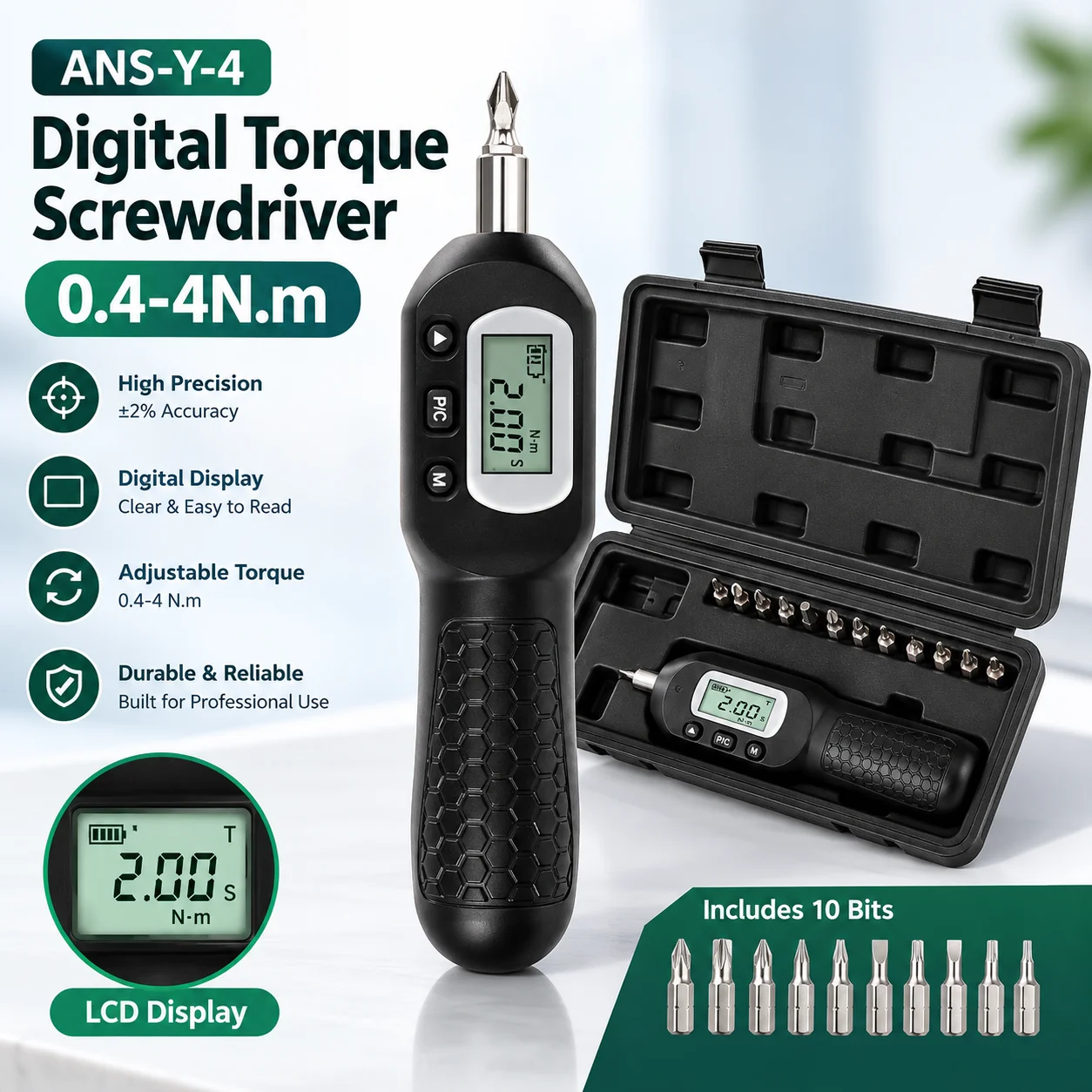 Digital Torque Screwdriver Set 0.4-4N.m 1/4