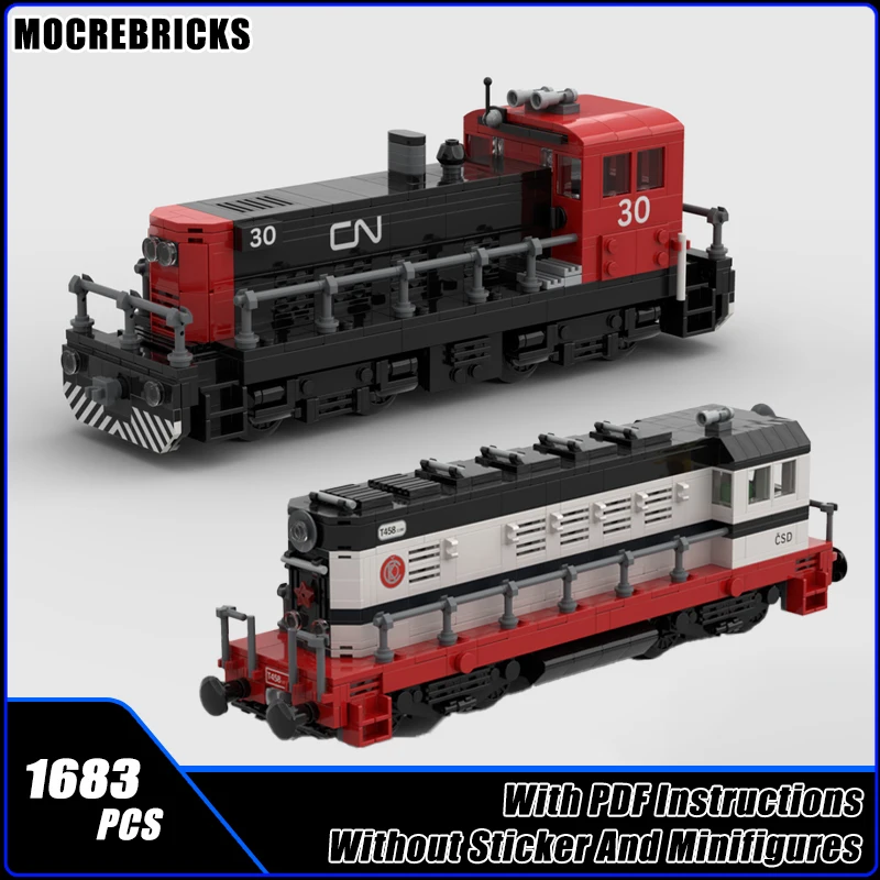 

MOC Building Blocks GE 70 Tonner Switcher ČSD Class T 458.1 Diesel Locomotive Bay Window Caboose Black Livery Model Bricks Toys