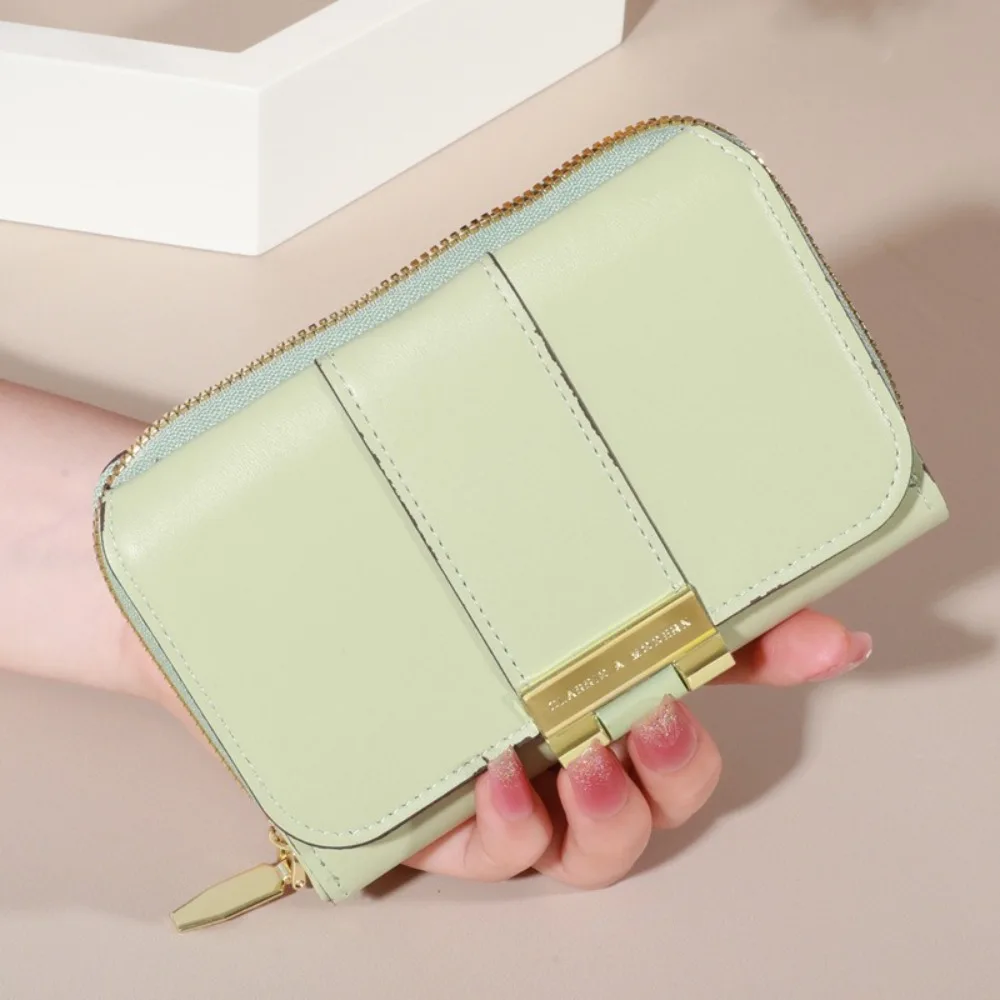 Simple Solid Color Three Fold Wallet Korean Style PU Card Holder Square Short Coin Purse Women