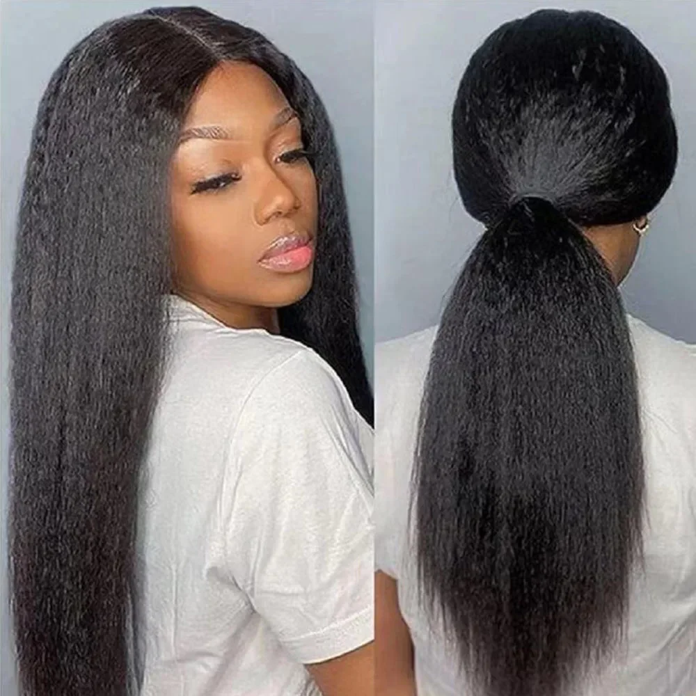 

Прозрачные прямые парики из натуральных бразильских волос HD 13x4 с кружевной передней частью, предварительно выщипанные, в стиле яки, для женщин