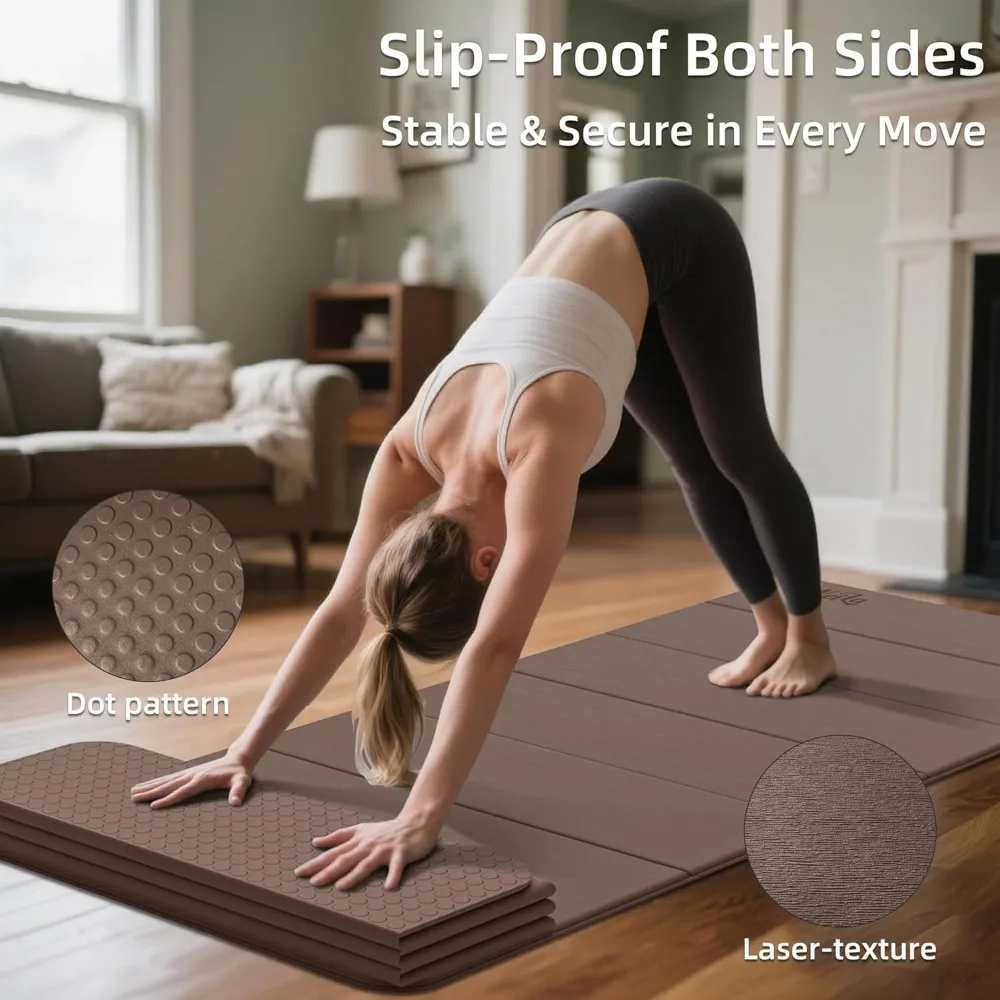 سجادة يوجا كبيرة قابلة للطي للبيلاتس - غير سامة، مقاس 75 × 32 بوصة كبيرة جدًا، سميكة 1/4 بوصة، تصميم غير قابل للانزلاق ومحمول مثالي لـ
