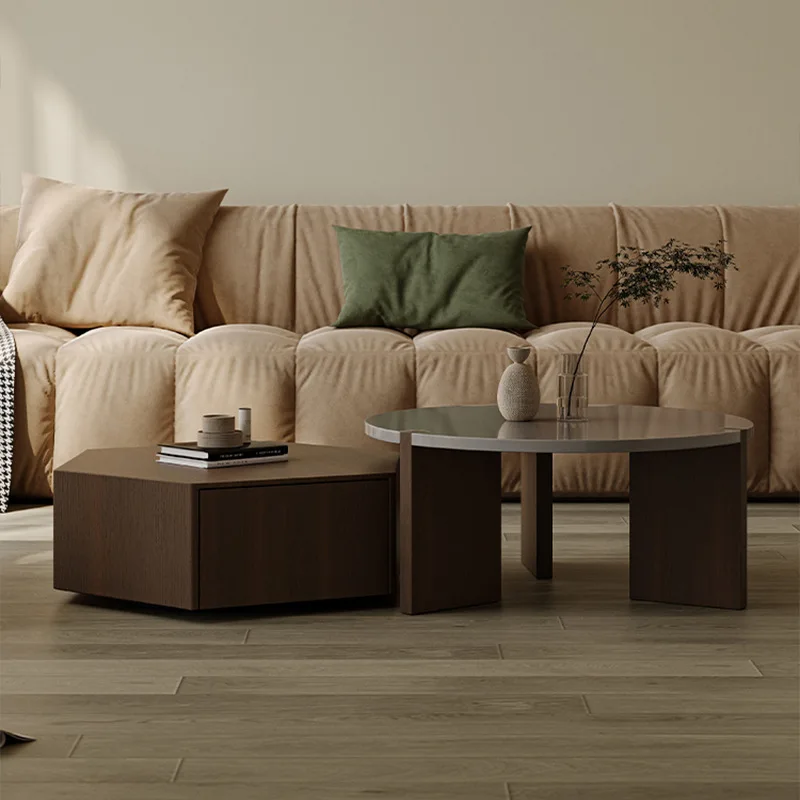 Coffee table combination round tea table smoked wood size apartment living room home creative coffee table