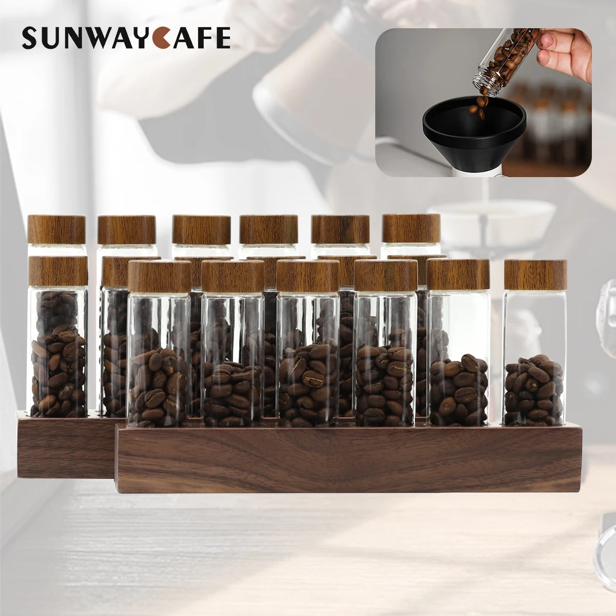 Creative Coffee Beans and Tea Display Stand, Cereals Canister, Glass Test Tube, Sealed Storage Rack, Clear Glass Bottle Rack