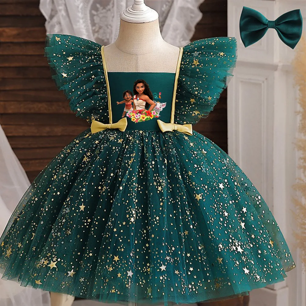 Moana Baby Girls Green Sequin Party Dress Birthday Princess Outfit Kids Formal Pageant Ball Gown Infant Carnival Vestido