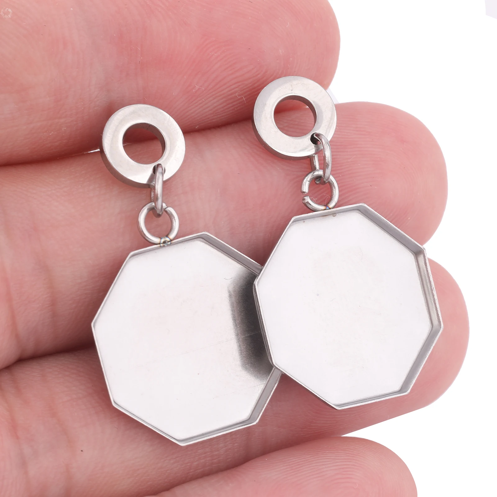 10pcs Stainless Steel 17mm Hexagon Cabochon Earring Base Setting Blanks Diy Post Earrings Studs Findings For Jewelry Making