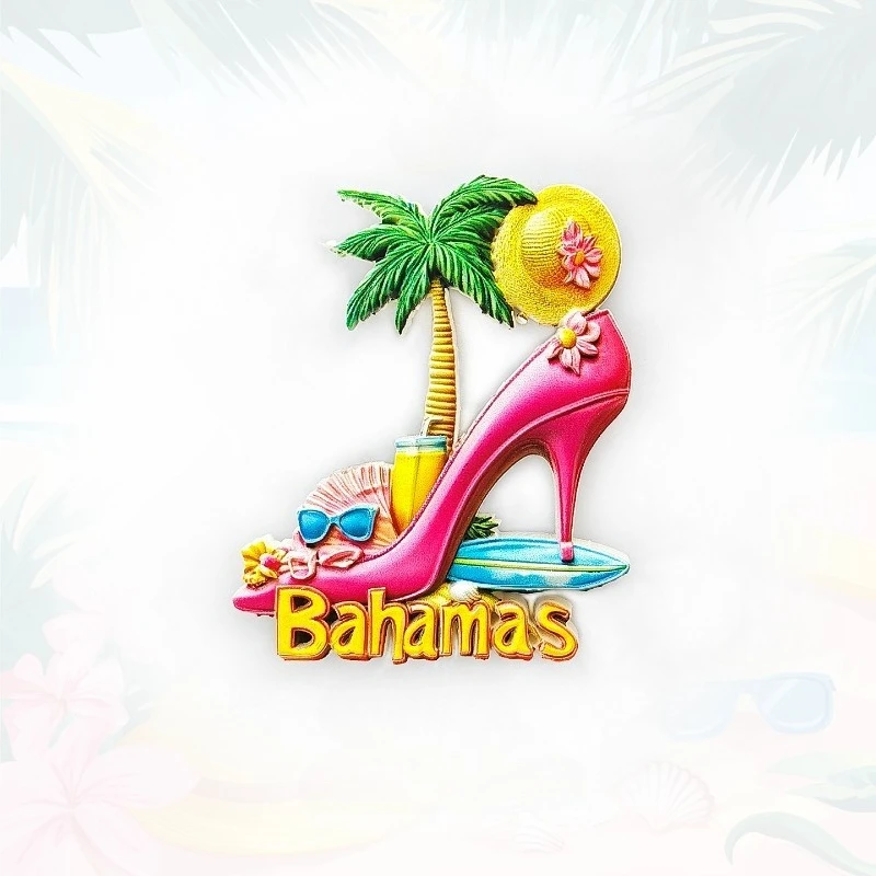 Bahamas Summer High Heel Fridge Magnet - 3D Beach Vacation Souvenir Tropical Fashion Decor Unique Island Gift with Strong Magnet