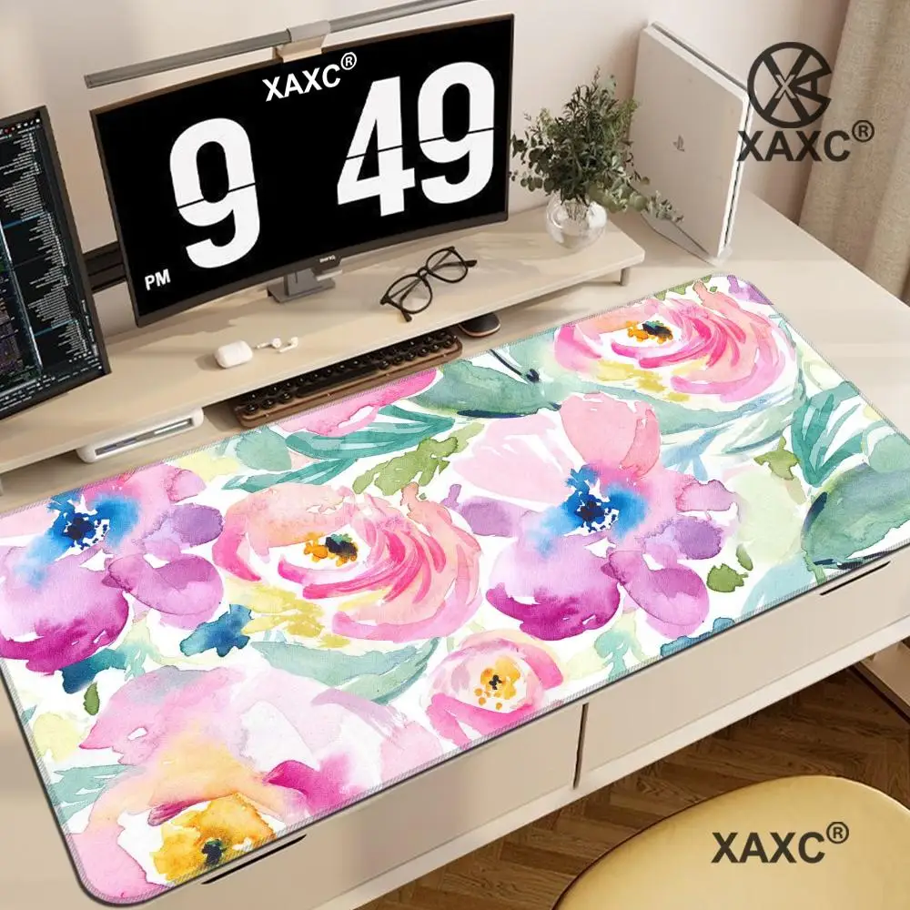 Pink Flowers XAXC Mouse Pad large keyboard mouse desk pad non-slip rubber gaming mouse pad laptop mouse carpet