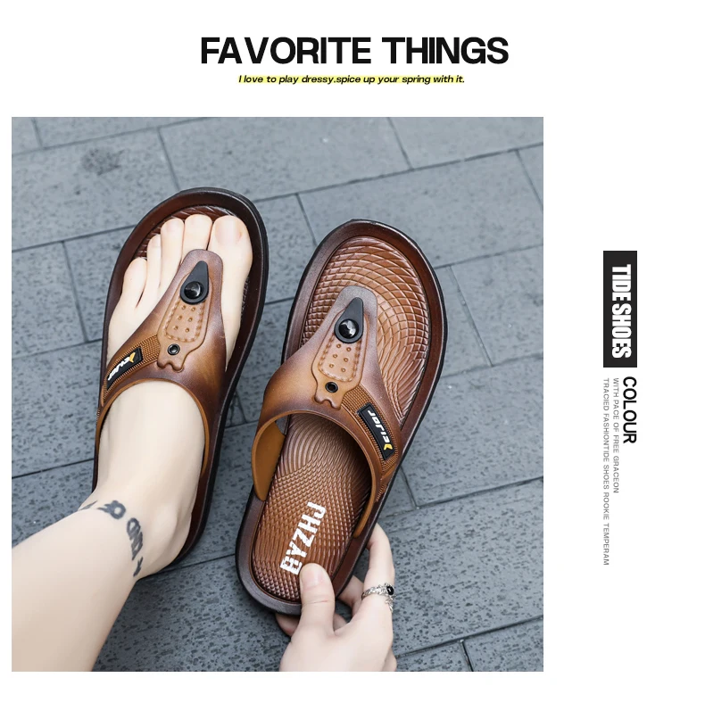 Herren-Flip-Flops mit Ledertextur, Sommer-Rutschfeste Slides mit Dicker Sohle, Strand-Hausschuhe, Lässige Outdoor-Hausschuhe, Bequeme Pantoffeln – Detail 11