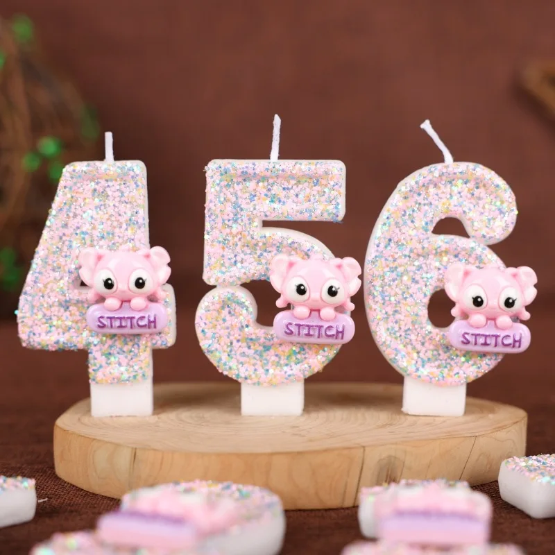 

Disney Pink Stitch 0-9 Number Candles 3D Cake Topper Plug-in Birthday Anniversary Party Decoration Cartoon Character Kids Gift