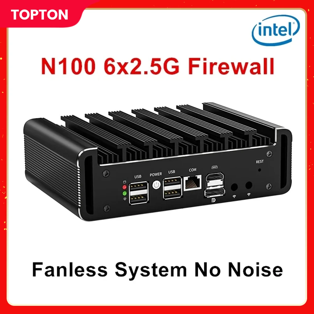 

6x i226-V 2.5G Firewall Router PC Intel N100 Fanless Mini PC DDR5 NVMe RJ45 COM Industrial Computer pfSense OPNsense PVE Proxmox