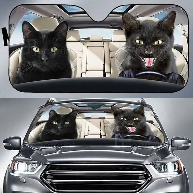 

Funny Black Cat Car Sunshade, Black Cat Driving Car Sunshade, Black Cat Car Windshield Sunshade, Black Cat Windshield Halloween