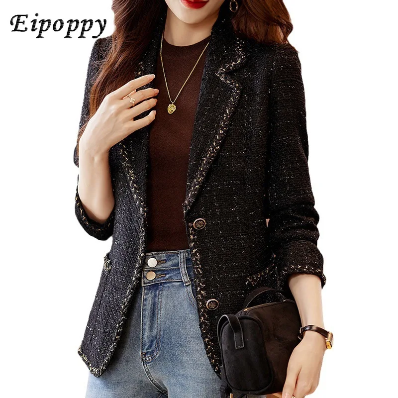 

Black Small Business Suit Coat for Women Autumn and Winter New Classic Style Socialite Goddess Temperament Temperament