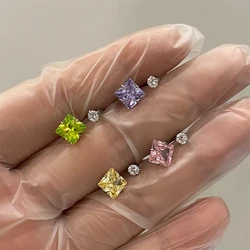 1PCS Shiny Chromatic Square Zircon 316L Stainless Steel 1.2mm Annular Ear Bone Nail Earring for Women Y2K Auricle Accessories